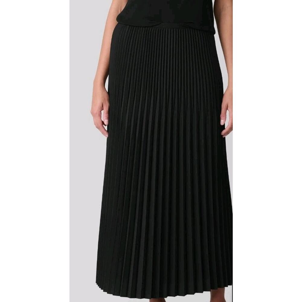 NWT Eileen Fisher FLUID Pleated Black Wool/ Silk MAXI A-Line Skirt Medium